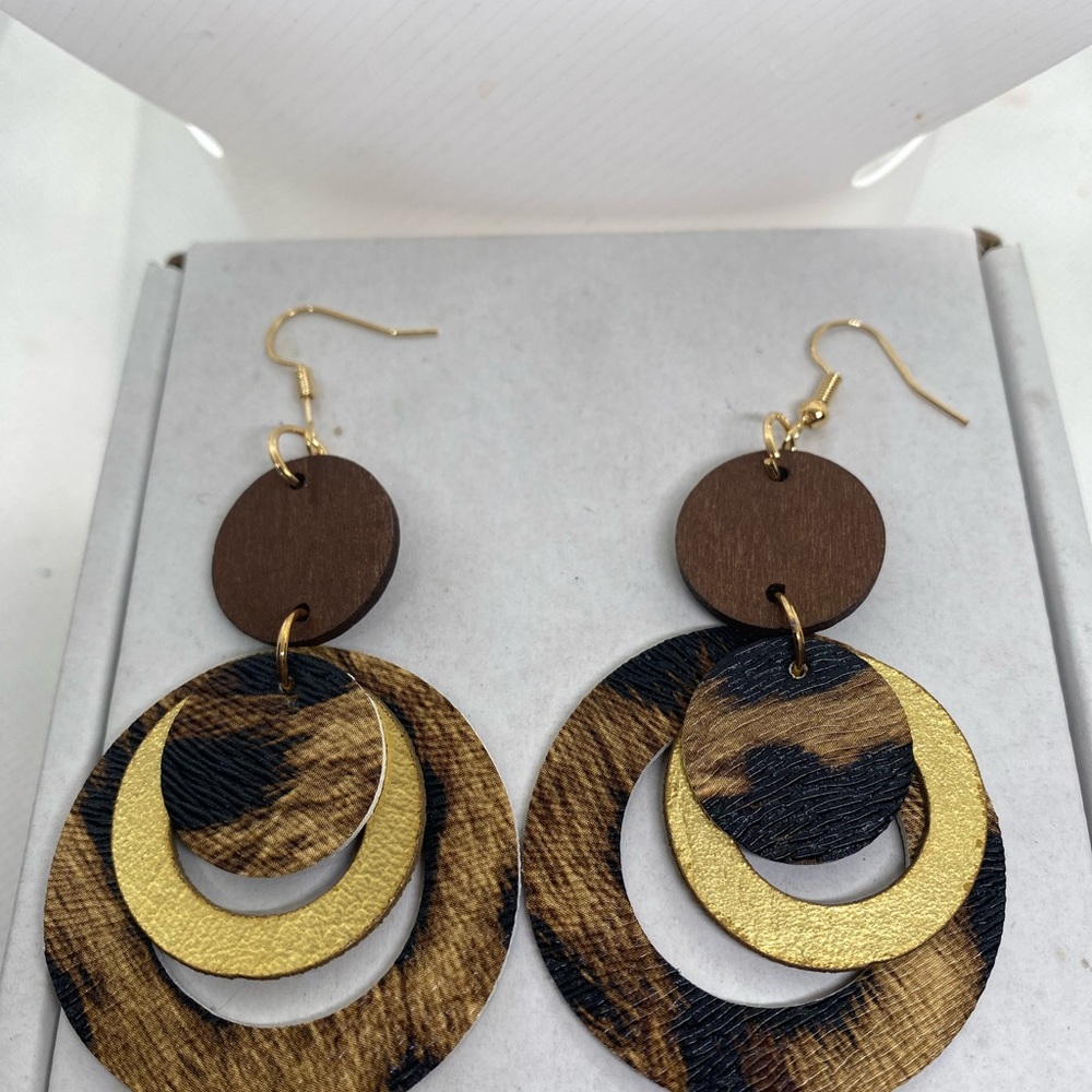 Gold and Brown Layered Earrings